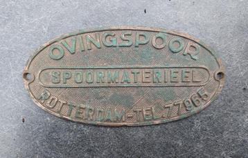 Oud bronzen bord Oving Spoormaterieel Rotterdam beschikbaar voor biedingen
