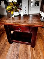 2 stuksTeakhouten Salontafel met Lade & Open Vak, Gebruikt, 50 tot 100 cm, Koloniaal, Minder dan 50 cm