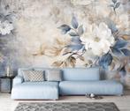 Witte Pioenroos fotobehang - Op maat, Blauw, Fotobehang4you, Huis en Inrichting, Stoffering | Behang, Blauw, Bloemen, rozen, pioenroos, beton, industrieel