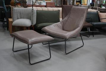 Luxe fauteuil + hocker BEAL Jess Design metaal & leer beschikbaar voor biedingen