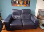 Nog mooie blauwe leren relax bank. Electrisch bedienbaar., Huis en Inrichting, Banken | Bankstellen, Ophalen, Gebruikt, 150 tot 200 cm