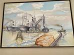 Schilderij Havenzicht, Antiek en Kunst, Ophalen