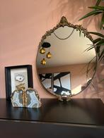 Antieke Franse ovale spiegel met messing frame, Ophalen of Verzenden, Ovaal, Minder dan 50 cm, Minder dan 100 cm