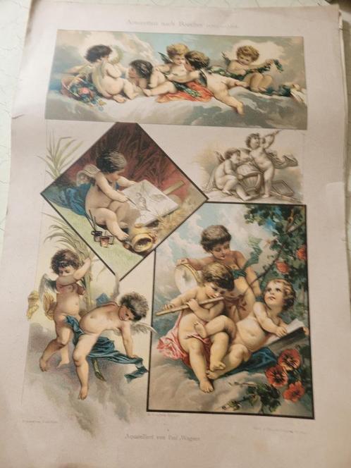oude prent met de hand ingekleurd om in te lijsten, Verzamelen, Foto's en Prenten, Gebruikt, Prent, Overige onderwerpen, Voor 1940