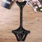 Zwart leren heren pakje / chaps lingerie catsuit gay sexy, Verzenden, Zwart, Nachtkleding