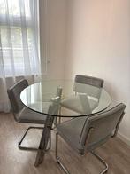 Glazen Eettafel met 4 Zuiver Ridge Stoelen, Huis en Inrichting, Tafels | Eettafels, Gebruikt, Rond, Glas, Vier personen