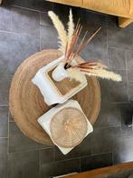 2 katoenen voetenbankjes met assescoires en Juten vloerkleed, Huis en Inrichting, Ophalen, Rechthoekig, 125 cm of meer