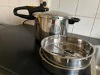Fagor grote roestvrijstalen snelkookpan met 3 bakjes izgs, Ophalen of Verzenden, Gebruikt, Rvs, Kookpan of Snelkookpan
