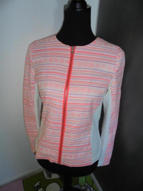 Wit Jasje met roze print merk Hema maat M, Kleding | Dames, Jasjes, Kostuums en Pakken, Zo goed als nieuw, Jasje, Maat 38/40 (M)