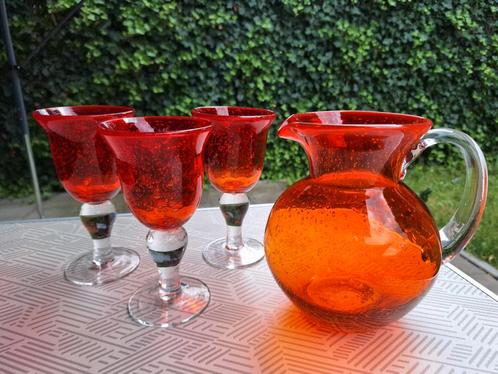 Amberina Glas Kan en Glazen Set Cadmium, Antiek en Kunst, Antiek | Glas en Kristal, Ophalen