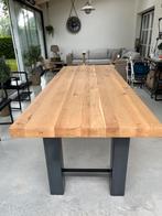 Eiken eettafel met stalen poot, Huis en Inrichting, Tafels | Eettafels, Ophalen, 200 cm of meer, 50 tot 100 cm, Vijf personen of meer