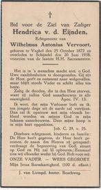 Hendrica v.d. Eijnden 1872 Veghel + 1938 Schijndel, 65 jr, Verzamelen, Bidprentjes en Rouwkaarten, Verzenden, Bidprentje
