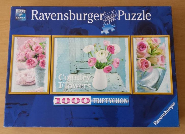 Puzzel Country Flowers - Triptychon - 1000 stukjes, Hobby en Vrije tijd, Denksport en Puzzels, Gebruikt, Legpuzzel, 500 t/m 1500 stukjes