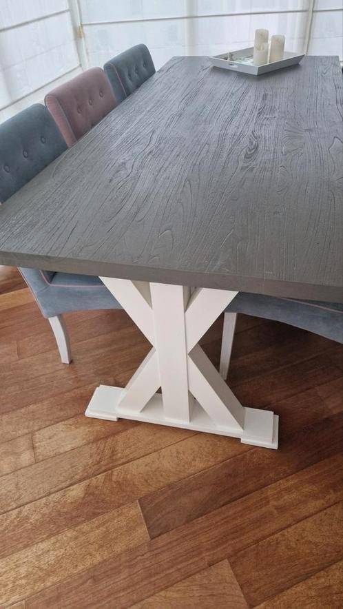 Eetkamertafel van Mindihout met grijs blad, Huis en Inrichting, Tafels | Eettafels, Gebruikt, 50 tot 100 cm, 200 cm of meer, Vijf personen of meer