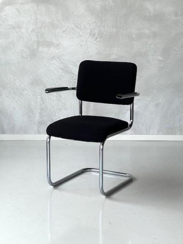 Vintage sledestoel design eetkamerstoel buisframe zwart stof beschikbaar voor biedingen