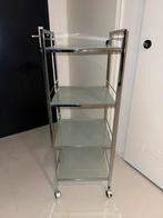Strakke glazen trolley op wieltjes met chroom frame, Huis en Inrichting, Ophalen, Gebruikt