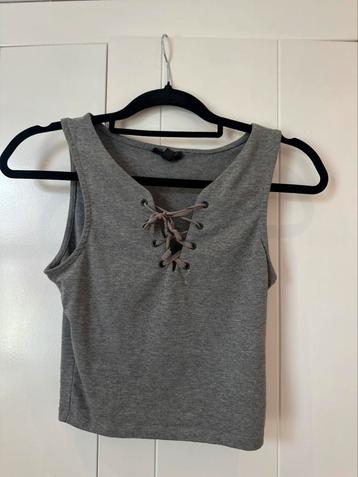 Topshop grijze top met veterdetail – maat 34 (XS) beschikbaar voor biedingen