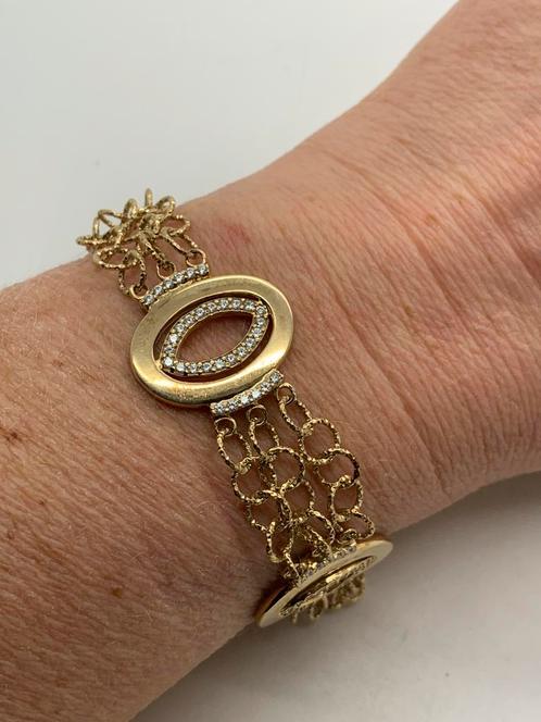 R267 Prachtige zilveren armband bicolor, Sieraden, Tassen en Uiterlijk, Armbanden, Zilver, Goud, Met strass, Ophalen of Verzenden