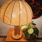 Hustadt Leuchten Tafellamp - Hout & Stof, Hout, 50 tot 75 cm, Vintage, Ophalen of Verzenden