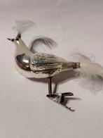 oude zilveren kerstbal vogel met veertjes op knijper L 12 cm, Ophalen, Gebruikt
