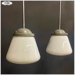 Industtiele pendellampen Lampen Hanglampen 10 op voorraad, Ophalen, Gebruikt, Glas, Vintage industrieel