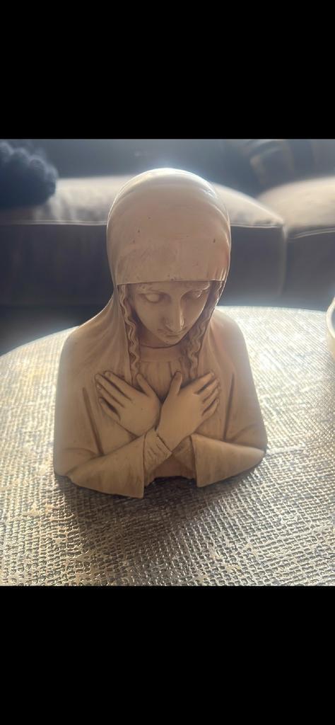 Albasten buste getiteld 'Maagd Maria in gebed', Antiek en Kunst, Antiek | Religie, Ophalen of Verzenden