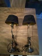 Twee staande lampjes met donkerblauwe kapjes, Huis en Inrichting, Lampen | Tafellampen, Gebruikt, Metaal, 50 tot 75 cm, Ophalen