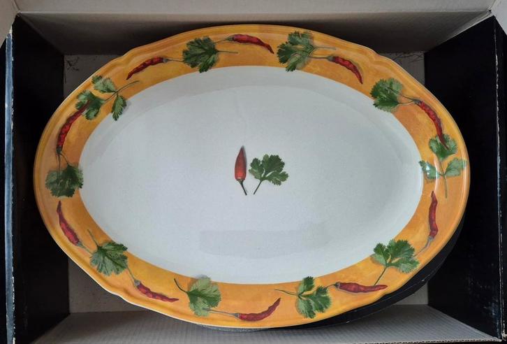 Gien Poivre et Sel Jaune, 6 ovale serveer borden (nieuw), Huis en Inrichting, Keuken | Servies, Nieuw, Bord(en), Overige stijlen