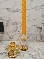 goudkleurige kandelaartjes met kristallen, zweeds, Ophalen of Verzenden, Zo goed als nieuw, Overige materialen, Minder dan 25 cm