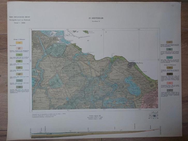 67 / Geologische kaart uit 1928 van Amsterdam kwartblad IV, Boeken, Atlassen en Landkaarten, Zo goed als nieuw, Landkaart, Nederland