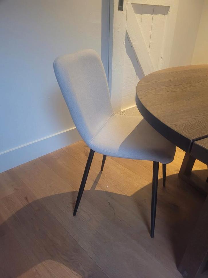 6 eetkamerstoelen met zwarte poten, Huis en Inrichting, Stoelen, Zo goed als nieuw, Vijf, Zes of meer stoelen, Stof, Zwart, Ophalen