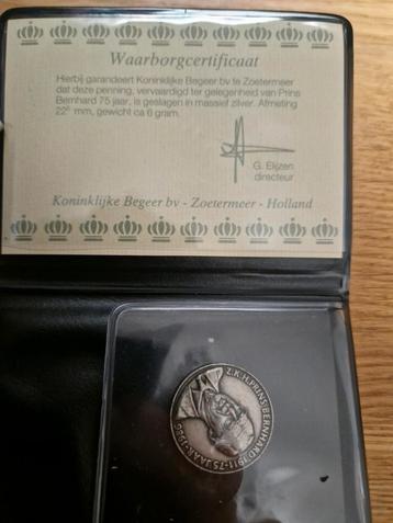 Zilveren penning 6 gram 999 zilver prins bernard  beschikbaar voor biedingen