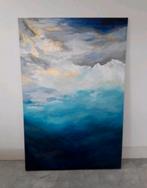 Groot schilderij handgeschilderd zee blauw goud, Antiek en Kunst, Ophalen of Verzenden
