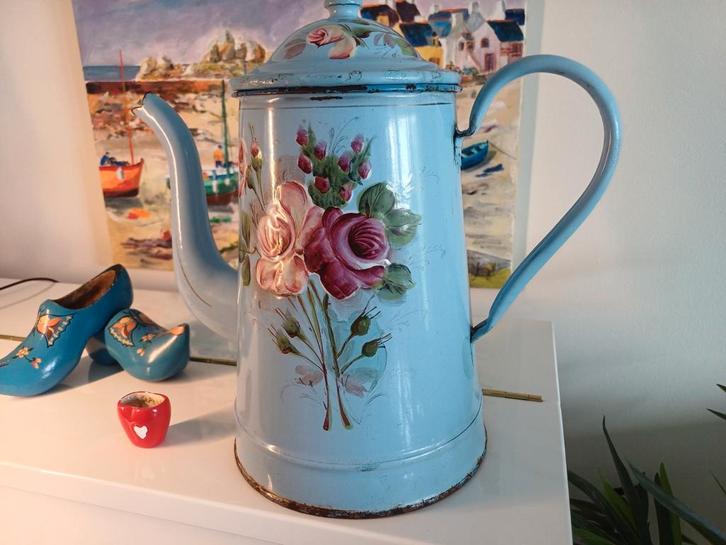 Franse Koffiepot met Bloemen, Antiek en Kunst, Antiek | Emaille, Ophalen of Verzenden