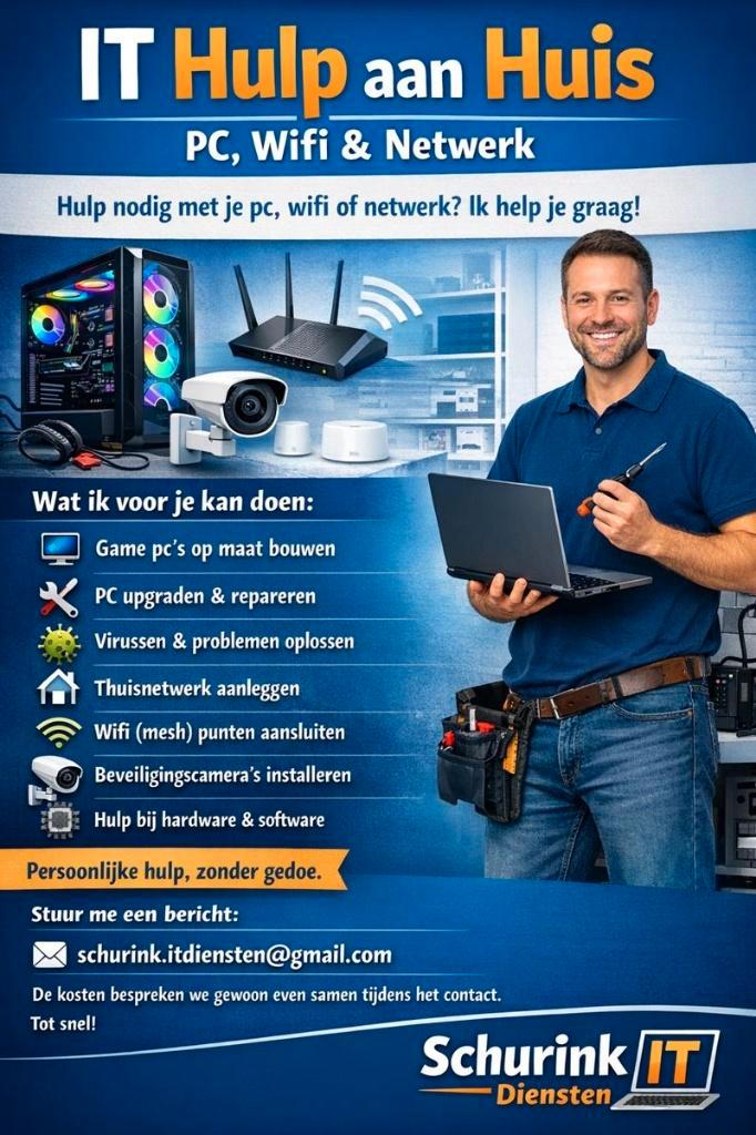 IT Hulp aan Huis – PC, Wifi & Netwerk, Computers en Software, Desktop Pc's, Nieuw, Onbekend, Ophalen