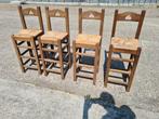 4 x eikenhouten barkrukken met rotan zitting, Ophalen, Gebruikt