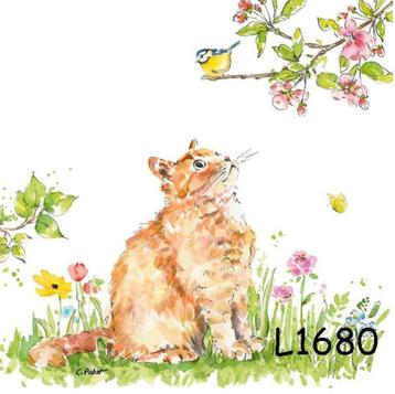 Servetten decoupage/bullet journal ** kat en vogel L1680 beschikbaar voor biedingen