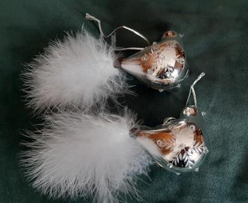2x Kerstbal glas zilver duif/ vredesduif  beschikbaar voor biedingen