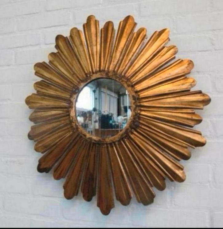 Vintage Spiegel brass messing zonnen spiegel jaren 60., Huis en Inrichting, Woonaccessoires | Spiegels, Ophalen of Verzenden
