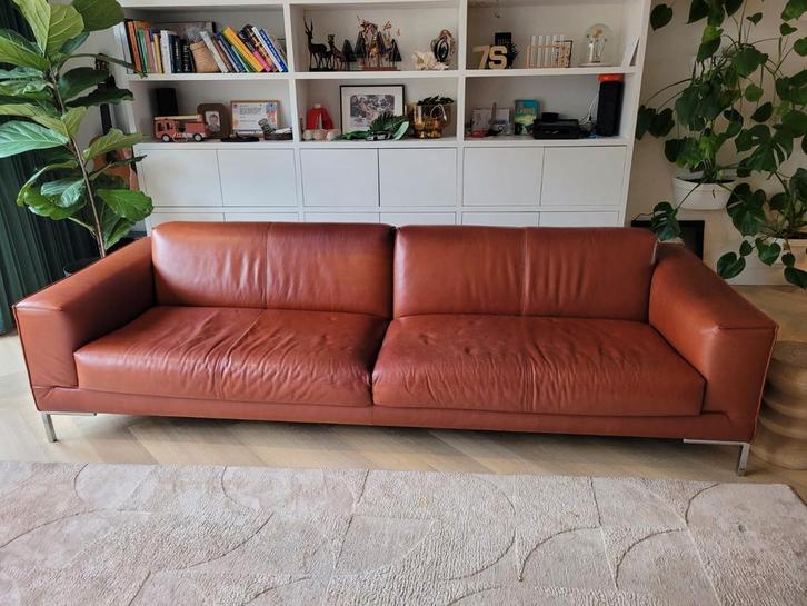 Lederen bank Design on Stock Aikon - 5 zits, Huis en Inrichting, Banken | Bankstellen, Gebruikt, Rechte bank, Vierpersoons of meer
