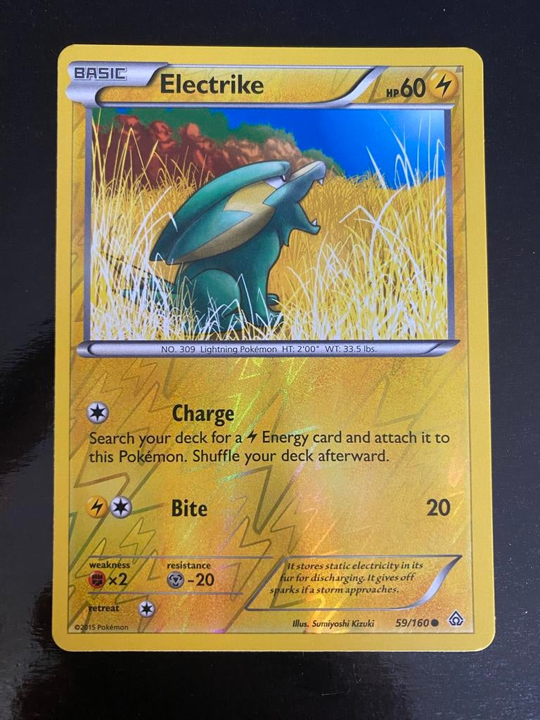 Electrike 59/160 Rev. Holo Pokémon XY Primal Clash 2015, Ophalen of Verzenden, Zo goed als nieuw, Losse kaart, Foil