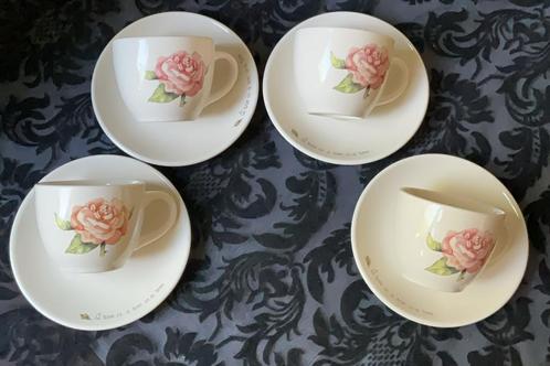 4 kop en schotels van Jet by Ter Steege, A rose is a rose, Huis en Inrichting, Keuken | Servies, Zo goed als nieuw, Kop(pen) en/of Schotel(s)
