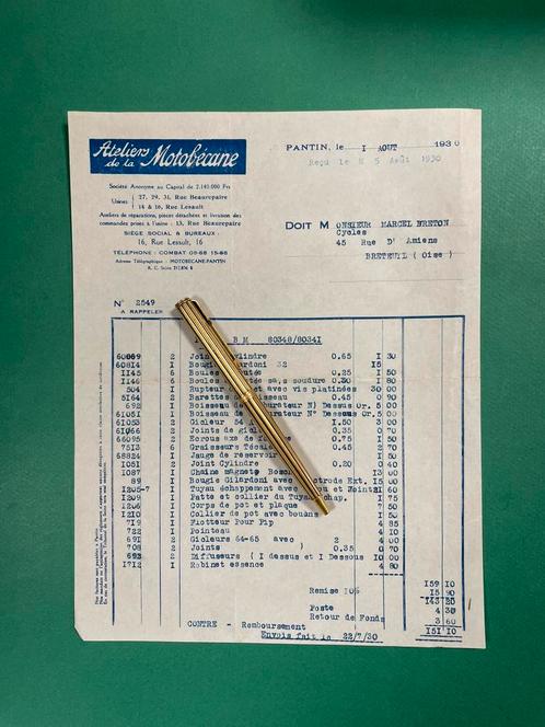 Motobécan Motorcycle Factory Factuur 1930 FRA (Origineel), Verzamelen, Automerken, Motoren en Formule 1, Motoren, Ophalen of Verzenden
