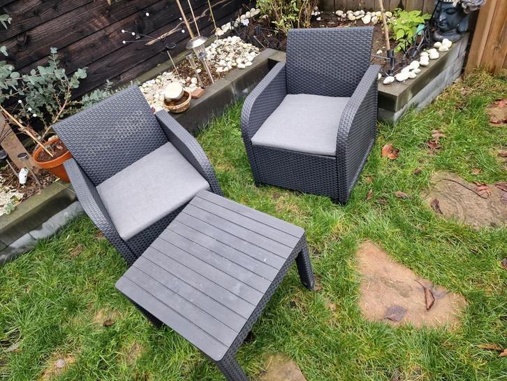 Tuinset van wicker voor 2 personen, Tuin en Terras, Tuinsets en Loungesets, Gebruikt, Tuinset, Wicker, 2 zitplaatsen, Bijzettafel