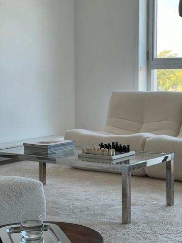 Minimalist vintage chroom salontafel,1970 beschikbaar voor biedingen