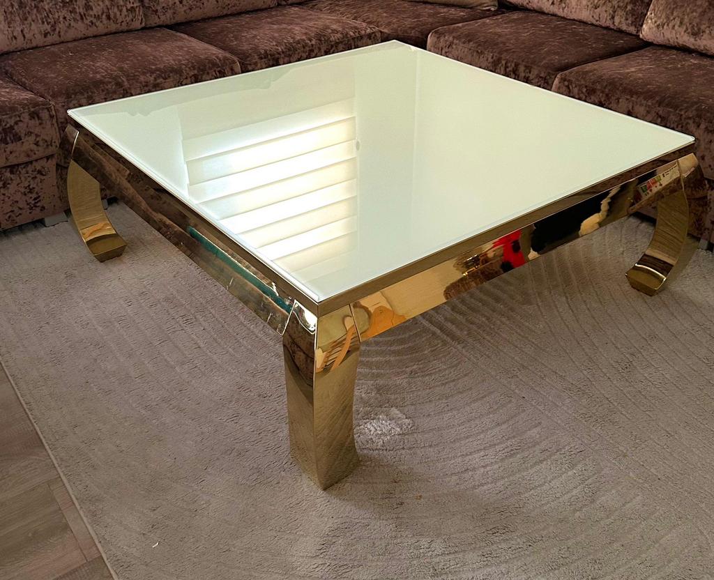 Salontafel wit/goud, Huis en Inrichting, Tafels | Salontafels, Ophalen, 100 tot 150 cm, Vierkant, 50 tot 100 cm