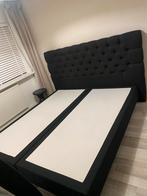 Zwarte gecapitonneerde boxspring 180x200, Ophalen, Zwart, Tweepersoons, Zo goed als nieuw