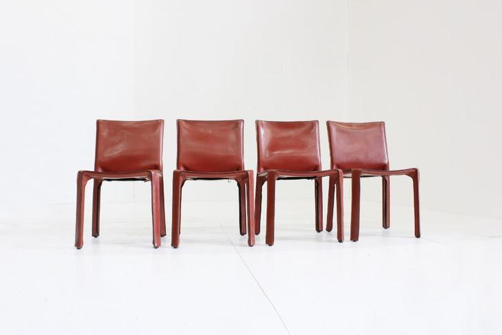 Cassina Cab 412 eetkamer stoelen Mario Bellini  set van 4, Huis en Inrichting, Stoelen, Zo goed als nieuw, Vier, Leer, Bruin, Ophalen