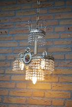 Vintage kroonluchter zilver met kristal, Ophalen, Gebruikt, Vintage, Glas