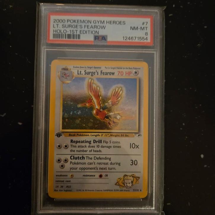 Lt surges fearow gym heroes 1st edition holo psa 8, Hobby en Vrije tijd, Verzamelkaartspellen | Magic the Gathering, Nieuw, Ophalen of Verzenden